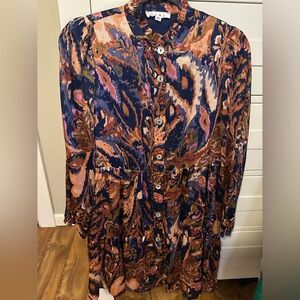 THML Navy and Gold Abstract Blouse